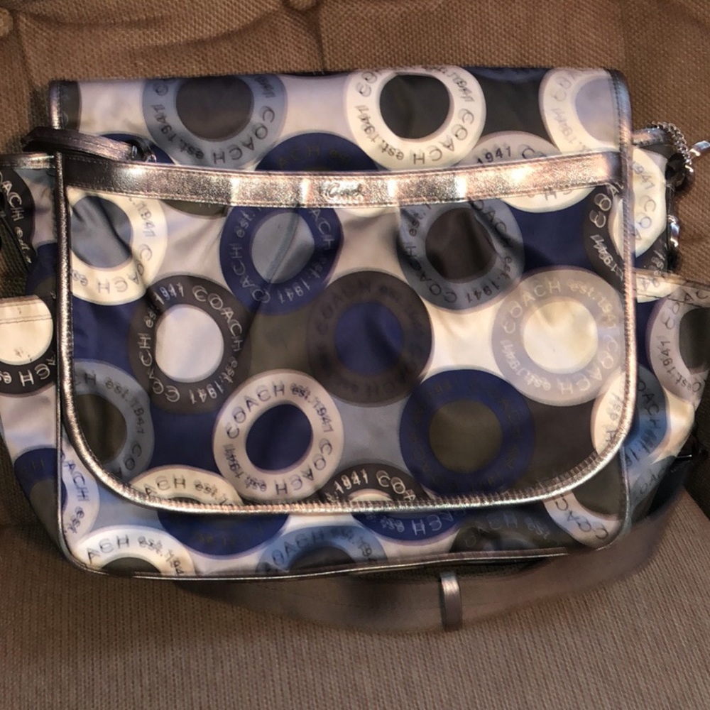 Blue coach baby diaper bag